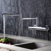 2 Hole Pot Filler Sink Mixer Kitchen Faucet Chrome, Wall Mounted Kitchen taps Brass Folding Kitchen Tap with Cold and Hot Hose, Double Joint Swing Arm Foldable Vessel Water Tap
