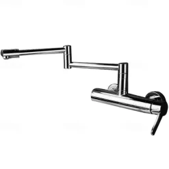 2 Hole Pot Filler Sink Mixer Kitchen Faucet Chrome, Wall Mounted Kitchen taps Brass Folding Kitchen Tap with Cold and Hot Hose, Double Joint Swing Arm Foldable Vessel Water Tap
