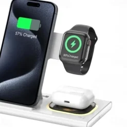 3 in 1 Foldable Charging Station for Apple Products,Fast Wireless Charger Travel Dock Adapter for iPhone 16/15/14/13/12/11/X/XS,for iWatch 10/9/8/7/Ultra2/Ultra/SE,for AirPods 4/3/2/Pro/2