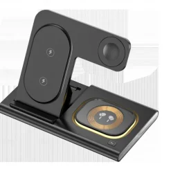 3 in 1 Foldable Charging Station for Apple Products,Fast Wireless Charger Travel Dock Adapter for iPhone 16/15/14/13/12/11/X/XS,for iWatch 10/9/8/7/Ultra2/Ultra/SE,for AirPods 4/3/2/Pro/2