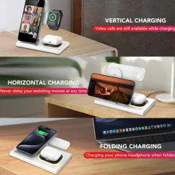 3 in 1 Foldable Charging Station for Apple Products,Fast Wireless Charger Travel Dock Adapter for iPhone 16/15/14/13/12/11/X/XS,for iWatch 10/9/8/7/Ultra2/Ultra/SE,for AirPods 4/3/2/Pro/2