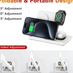 3 in 1 Foldable Charging Station for Apple Products,Fast Wireless Charger Travel Dock Adapter for iPhone 16/15/14/13/12/11/X/XS,for iWatch 10/9/8/7/Ultra2/Ultra/SE,for AirPods 4/3/2/Pro/2