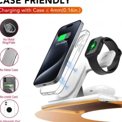 3 in 1 Foldable Charging Station for Apple Products,Fast Wireless Charger Travel Dock Adapter for iPhone 16/15/14/13/12/11/X/XS,for iWatch 10/9/8/7/Ultra2/Ultra/SE,for AirPods 4/3/2/Pro/2