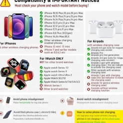 3 in 1 Foldable Charging Station for Apple Products,Fast Wireless Charger Travel Dock Adapter for iPhone 16/15/14/13/12/11/X/XS,for iWatch 10/9/8/7/Ultra2/Ultra/SE,for AirPods 4/3/2/Pro/2