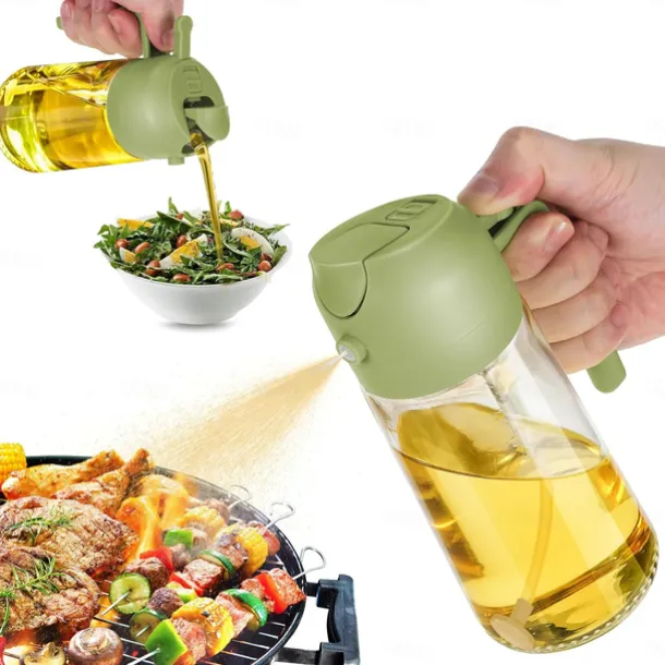 2 in 1 Glass Oil Sprayer & Dispenser 16oz for Kitchen 470ml Olive Oil Bottle Oil Sprayer for Cooking, Kitchen, Salad, Barbecue