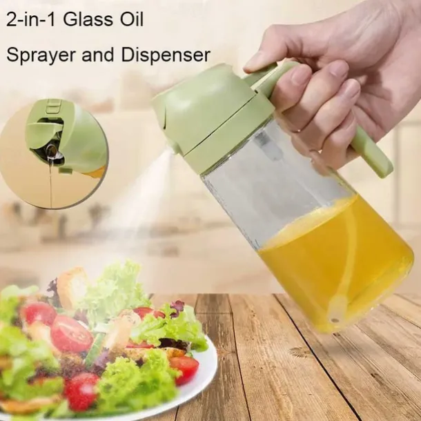 2 in 1 Glass Oil Sprayer & Dispenser 16oz for Kitchen 470ml Olive Oil Bottle Oil Sprayer for Cooking, Kitchen, Salad, Barbecue