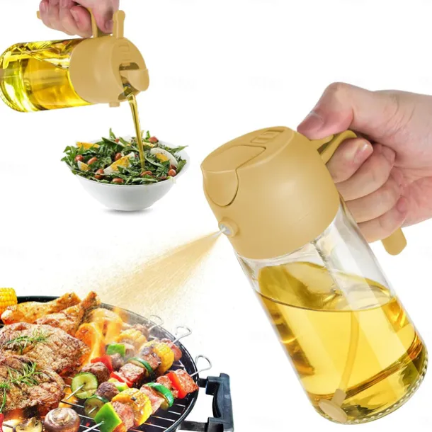 2 in 1 Glass Oil Sprayer & Dispenser 16oz for Kitchen 470ml Olive Oil Bottle Oil Sprayer for Cooking, Kitchen, Salad, Barbecue