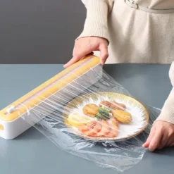 2 In 1 Plastic Wrap Dispenser Cling Film Dispenser Cutter Saran Wrap Dispenser Aluminum Foil Parchment Paper Injector Kitchen Tool