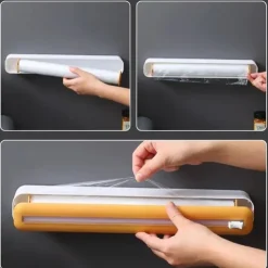 2 In 1 Plastic Wrap Dispenser Cling Film Dispenser Cutter Saran Wrap Dispenser Aluminum Foil Parchment Paper Injector Kitchen Tool