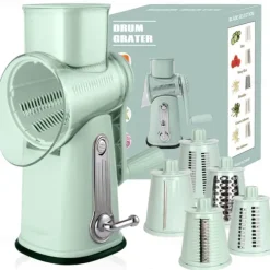 5 in 1 Rotary Cheese Grater with Handle, Rotary Grater, Vegetable Slicer, Carrot Grater, Nut Grinder and Chocolate Shaver