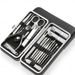 19 in 1 Stainless Steel Manicure Set For Foot Fitting Set Professional Pedicure Kit Nail Scissors Grooming Kit with Leather Travel Case for Women and Men