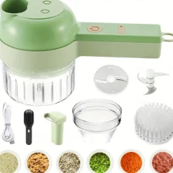 4 In 1 Vegetable Chopper Handheld Electric Vegetable Cutter Set Portable Wireless Garlic Mud Masher Garlic Press & Slicer Set Multifunctional Electric Mini Food Processor With Brush For Ginger Pepper