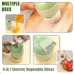 4 In 1 Vegetable Chopper Handheld Electric Vegetable Cutter Set Portable Wireless Garlic Mud Masher Garlic Press & Slicer Set Multifunctional Electric Mini Food Processor With Brush For Ginger Pepper