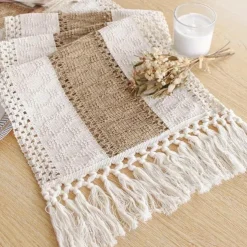 70 In Long Boho Table Runner For Home Decor Farmhouse Rustic Table Runner Cream & Brown Macrame Table Runner With Tassels For Boho Dining Bedroom for Restaurant