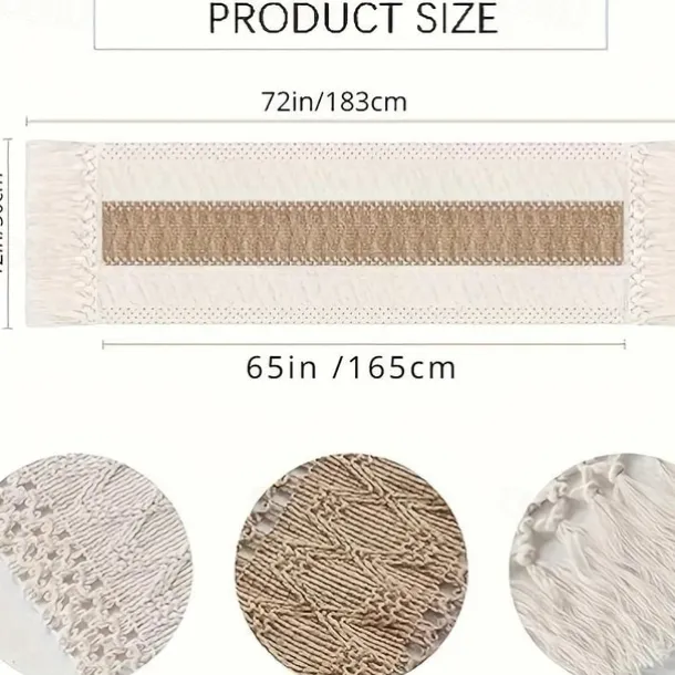 70 In Long Boho Table Runner For Home Decor Farmhouse Rustic Table Runner Cream & Brown Macrame Table Runner With Tassels For Boho Dining Bedroom for Restaurant