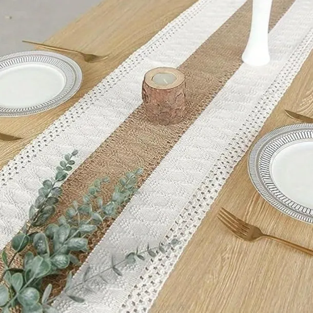 70 In Long Boho Table Runner For Home Decor Farmhouse Rustic Table Runner Cream & Brown Macrame Table Runner With Tassels For Boho Dining Bedroom for Restaurant