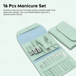 16 in1 Professional Nail Clippers Pedicure Kit Manicure Set , Stainless Steel Nail Care Tools Grooming Kit with Luxurious Travel Leather Case for Thick Nails Men Women Gift