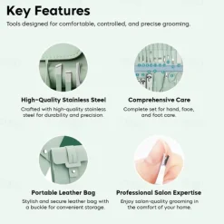 16 in1 Professional Nail Clippers Pedicure Kit Manicure Set , Stainless Steel Nail Care Tools Grooming Kit with Luxurious Travel Leather Case for Thick Nails Men Women Gift