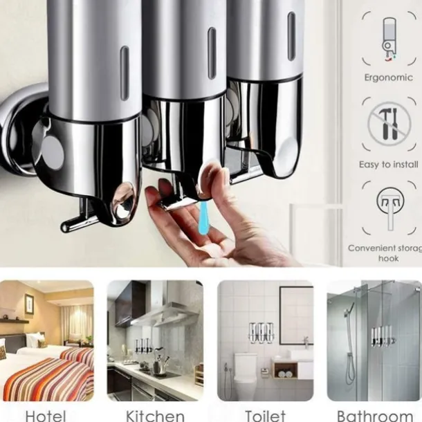 3 in1 Wall Mounted Shower Dispenser Bathroom Shower Pump Dispenser for Shower Gel Shampoo Soap(3*500ml)