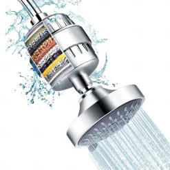 4/6 inch Rainfall Shower Head Set, 5 Mode Sprayer Showerhead with Water Filter, 360-degree Rotation High Pressure Overhead Shower Head Arm Chrome Black Silver