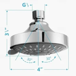 4 inch Rainfall Shower Head 5 Mode Sprayer Showerhead ABS, 360-degree Rotation High Pressure Overhead Shower Head Black Silver