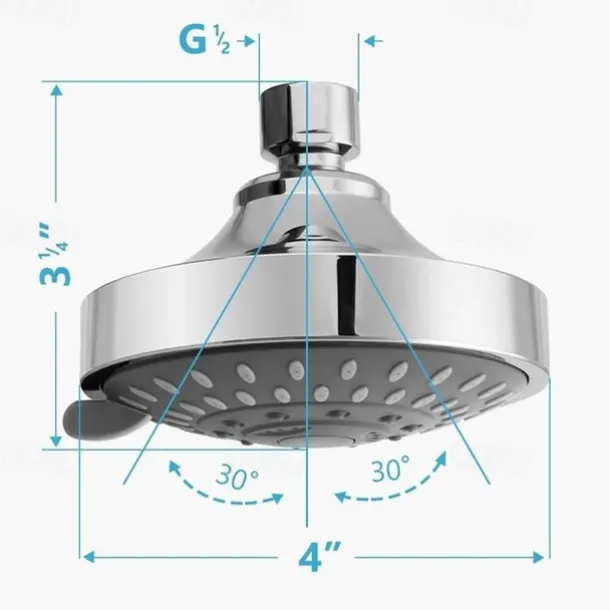 4 inch Rainfall Shower Head 5 Mode Sprayer Showerhead ABS, 360-degree Rotation High Pressure Overhead Shower Head Black Silver