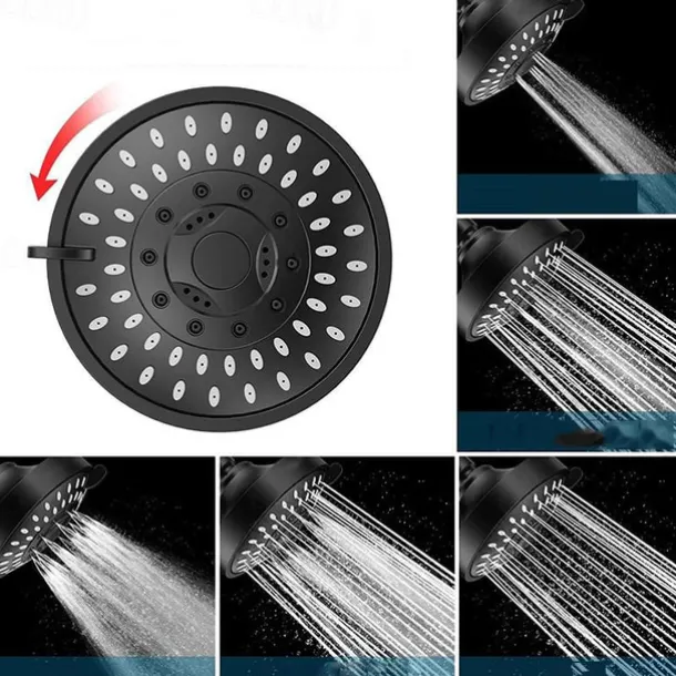 4 inch Rainfall Shower Head 5 Mode Sprayer Showerhead ABS, 360-degree Rotation High Pressure Overhead Shower Head Black Silver