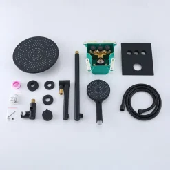 10 Inch Round Shower Faucets Sets,3-Function Matte Black / Chrome Complete with Brass Shower Head and Solid Brass Handshower Mount Inside Rainfall Shower Head System