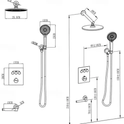 10 Inch Round Shower Faucets Sets,3-Function Matte Black / Chrome Complete with Brass Shower Head and Solid Brass Handshower Mount Inside Rainfall Shower Head System