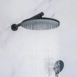 10 Inch Round Shower Faucets Sets,3-Function Matte Black / Chrome Complete with Brass Shower Head and Solid Brass Handshower Mount Inside Rainfall Shower Head System