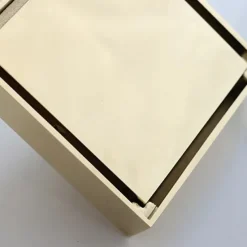 4 inch Square Shower Floor Drain, Removable Brass Flange Reversible Double Cover Tile Insert Grate, Hair Catcher Strainer Black Chrome Golden