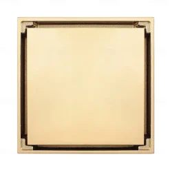 4 inch Square Shower Floor Drain, Removable Brass Flange Reversible Double Cover Tile Insert Grate, Hair Catcher Strainer Black Chrome Golden