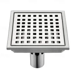6 inch Square Shower Floor Drain Set, Removable Stainless Steel Cover Tile Insert Grate, Hair Catcher Strainer with Seal and Lifting Hook Bathroom