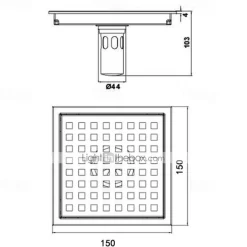 6 inch Square Shower Floor Drain Set, Removable Stainless Steel Cover Tile Insert Grate, Hair Catcher Strainer with Seal and Lifting Hook Bathroom