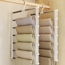 6 Layers Stainless Steel Trouser HangerMagic Foldable Pants Rack for Save Wardrobe SpaceLadder Hangers Storage Organizer