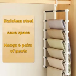 6 Layers Stainless Steel Trouser HangerMagic Foldable Pants Rack for Save Wardrobe SpaceLadder Hangers Storage Organizer
