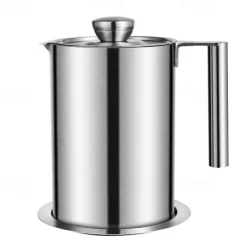 1.2 L/1.7L Stainless Steel Grease Strainer and Container - Large Oil Storage Pot Grease Keeper with Dust-Proof Lid & Easy Grip Handle - for Bacon, Kitchen Cooking or Frying Oil