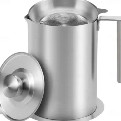 1.2 L/1.7L Stainless Steel Grease Strainer and Container - Large Oil Storage Pot Grease Keeper with Dust-Proof Lid & Easy Grip Handle - for Bacon, Kitchen Cooking or Frying Oil