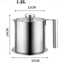 1.2 L/1.7L Stainless Steel Grease Strainer and Container - Large Oil Storage Pot Grease Keeper with Dust-Proof Lid & Easy Grip Handle - for Bacon, Kitchen Cooking or Frying Oil