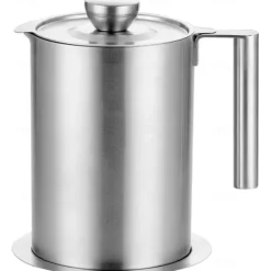 1.2 L/1.7L Stainless Steel Grease Strainer and Container - Large Oil Storage Pot Grease Keeper with Dust-Proof Lid & Easy Grip Handle - for Bacon, Kitchen Cooking or Frying Oil