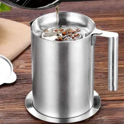 1.2 L/1.7L Stainless Steel Grease Strainer and Container - Large Oil Storage Pot Grease Keeper with Dust-Proof Lid & Easy Grip Handle - for Bacon, Kitchen Cooking or Frying Oil