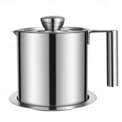1.2 L/1.7L Stainless Steel Grease Strainer and Container - Large Oil Storage Pot Grease Keeper with Dust-Proof Lid & Easy Grip Handle - for Bacon, Kitchen Cooking or Frying Oil