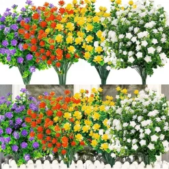 2 Pack / 8 Pack Artificial Flowers Outdoor UV Resistant Fake Plastic Flowers Rose No Fade Faux Plastic Plants for Indoor Outdoor Wedding Christmas Home Garden Decoration