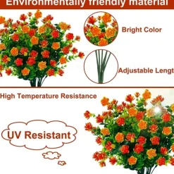 2 Pack / 8 Pack Artificial Flowers Outdoor UV Resistant Fake Plastic Flowers Rose No Fade Faux Plastic Plants for Indoor Outdoor Wedding Christmas Home Garden Decoration