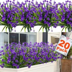 20 Pack Artificial Flower Outdoor Decorations - UV Resistant Plastic Bushes and Faux Flowers for Outdoor Decor