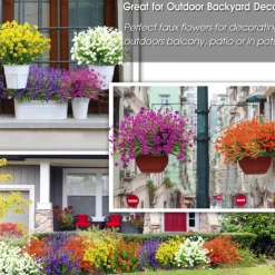 20 Pack Artificial Flower Outdoor Decorations - UV Resistant Plastic Bushes and Faux Flowers for Outdoor Decor