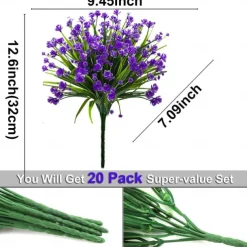 20 Pack Artificial Flower Outdoor Decorations - UV Resistant Plastic Bushes and Faux Flowers for Outdoor Decor