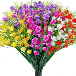 20 Pack Artificial Flower Outdoor Decorations - UV Resistant Plastic Bushes and Faux Flowers for Outdoor Decor