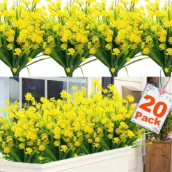 20 Pack Artificial Flower Outdoor Decorations - UV Resistant Plastic Bushes and Faux Flowers for Outdoor Decor