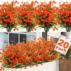 20 Pack Artificial Flower Outdoor Decorations - UV Resistant Plastic Bushes and Faux Flowers for Outdoor Decor